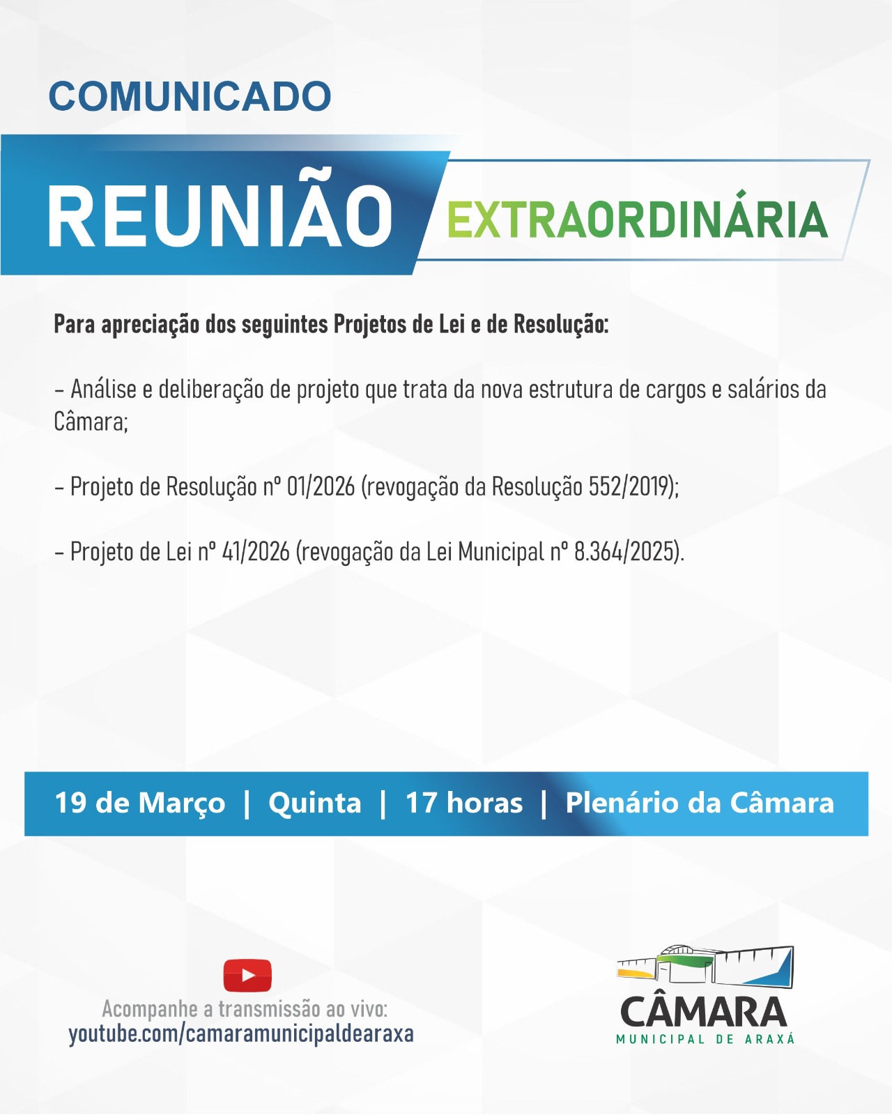 Convite - Reunião Extraordinária - 19/03/2026